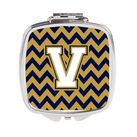 CAROLINES TREASURES Letter V Chevron Navy Blue and Gold Compact Mirror CJ1057-VSCM